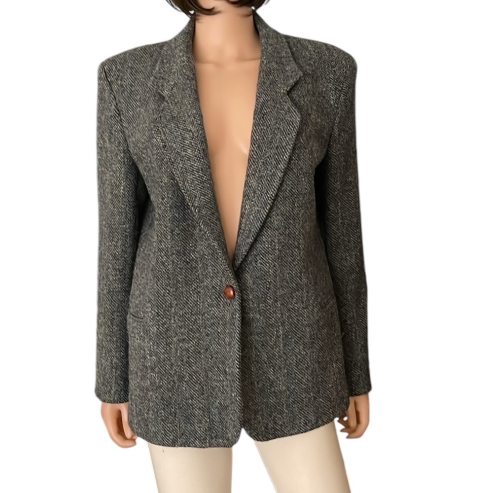 Vintage Woodward Shop Women’s Houndstooth Tweed Wool Classic Blazer Jacket